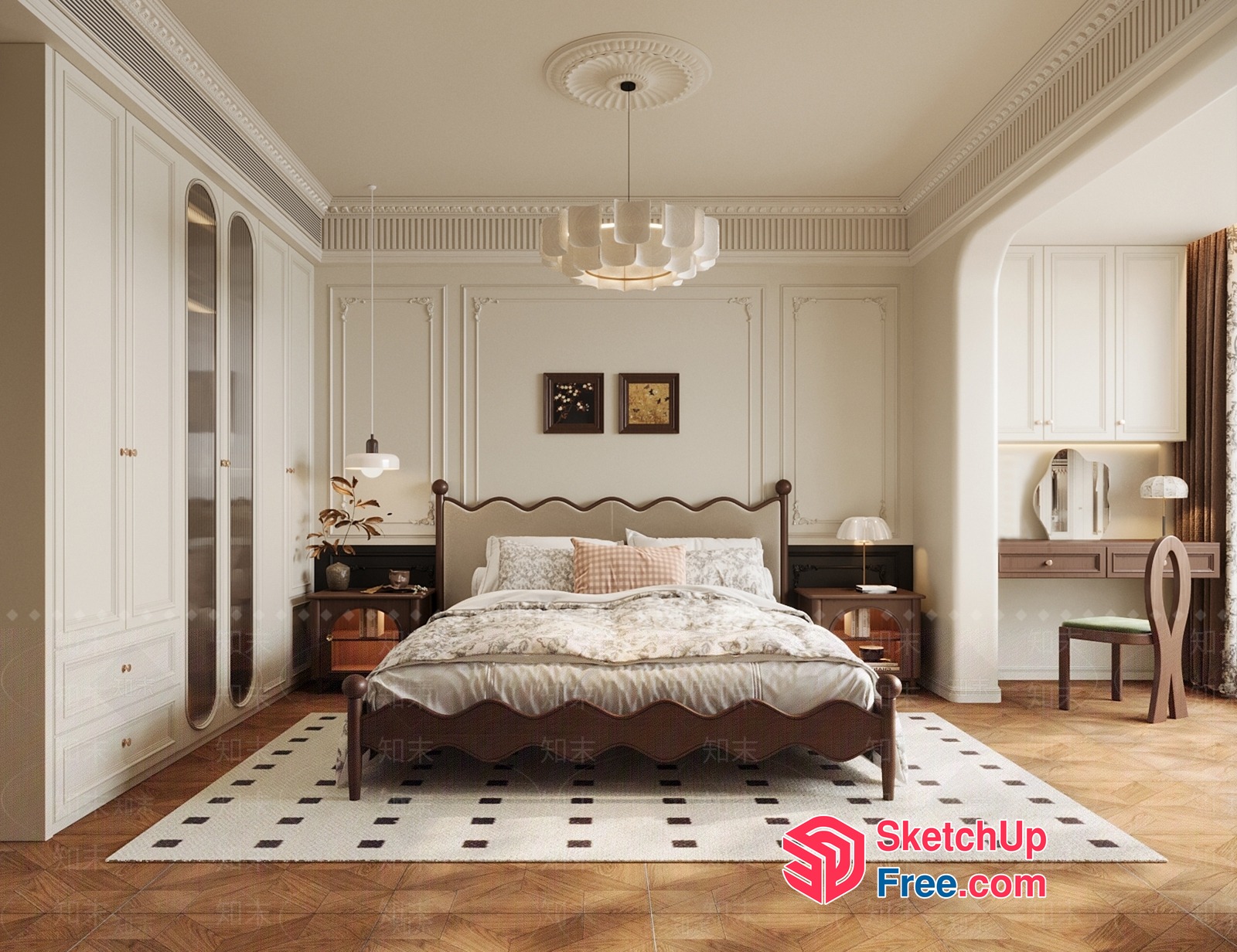 Elegant Creamy Style Bedroom Interior 3D SketchUp File