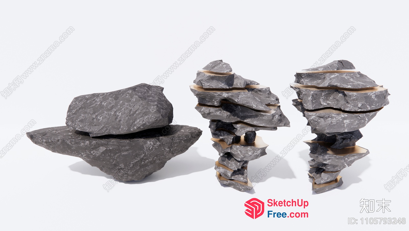 Three Stacks Of Rocks 3D SketchUp File