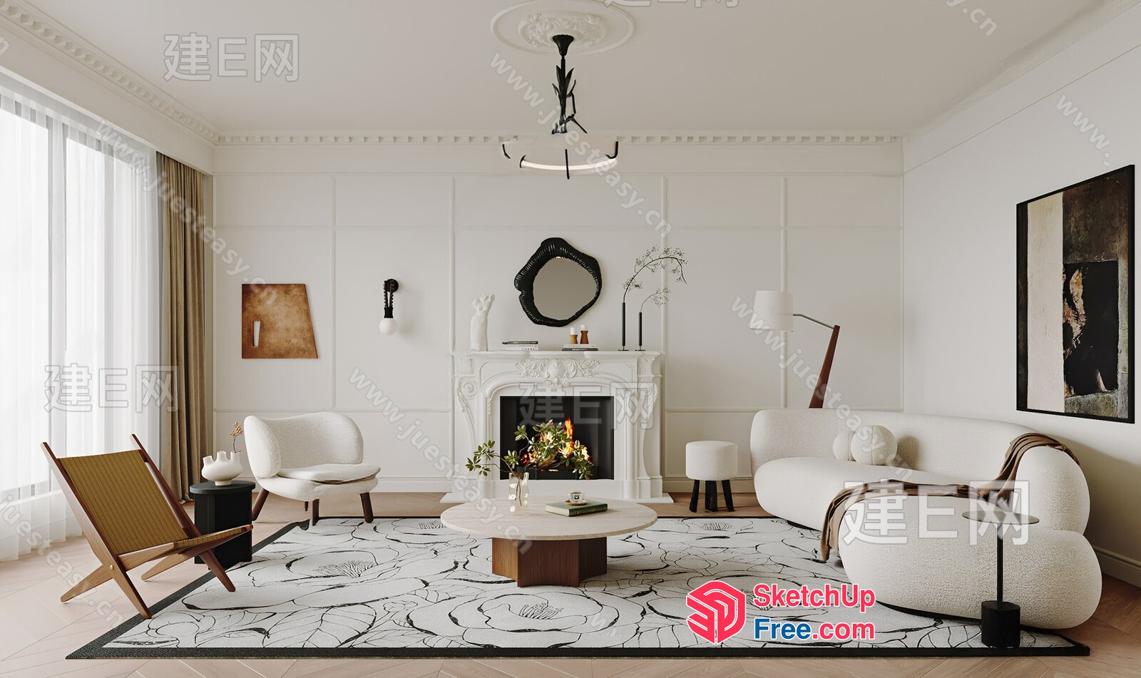 Elegant And Modern Living Room With Fireplace 3D SketchUp File