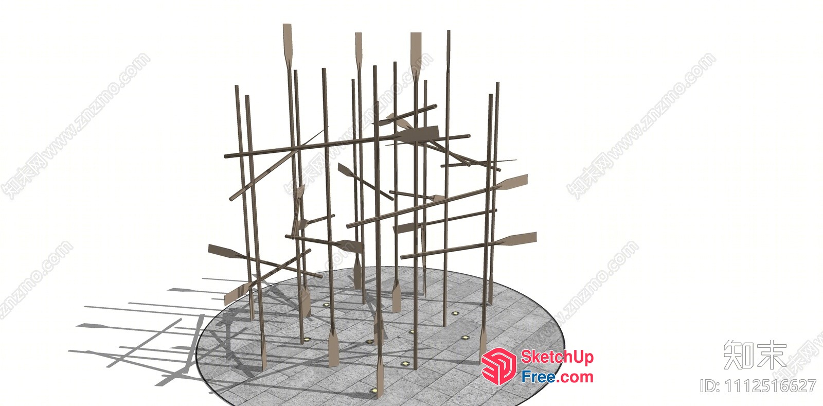 Abstract Sculpture Of Metal Rods And Bars On A Circular Base 3D SketchUp File