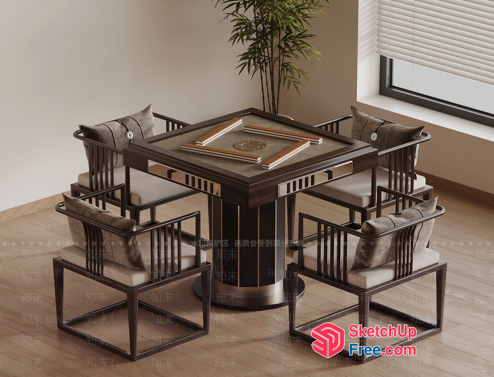Square Table And Chairs In Modern Style 3D SketchUp File