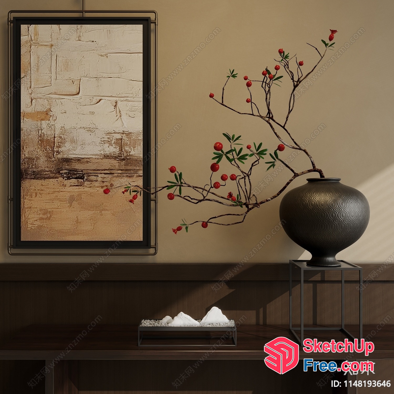 Elegant Contemporary Interior With Textured Wall And Decorative Vase 3D SketchUp File