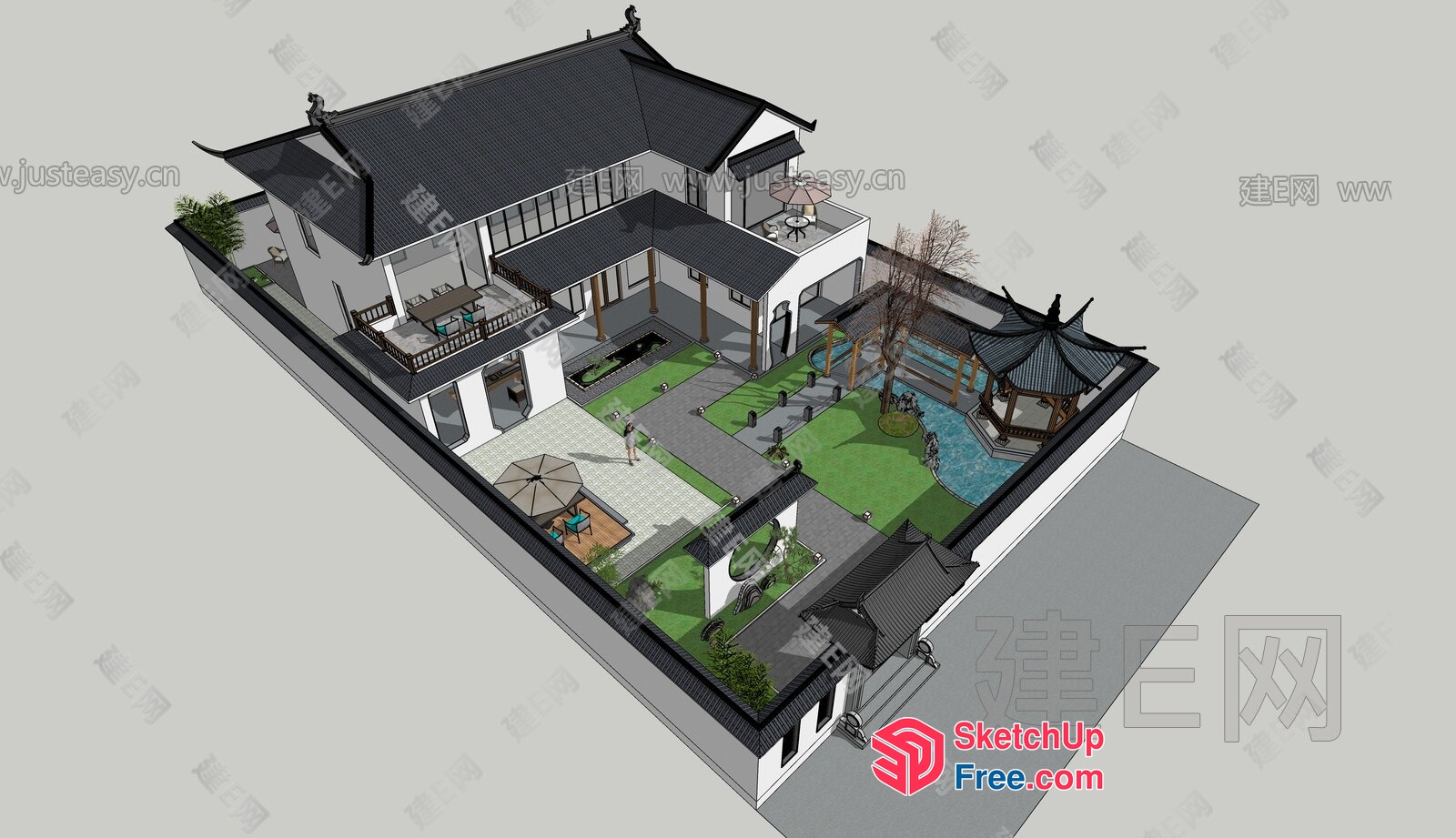 Asian Style House With Courtyard And Garden 3D SketchUp File