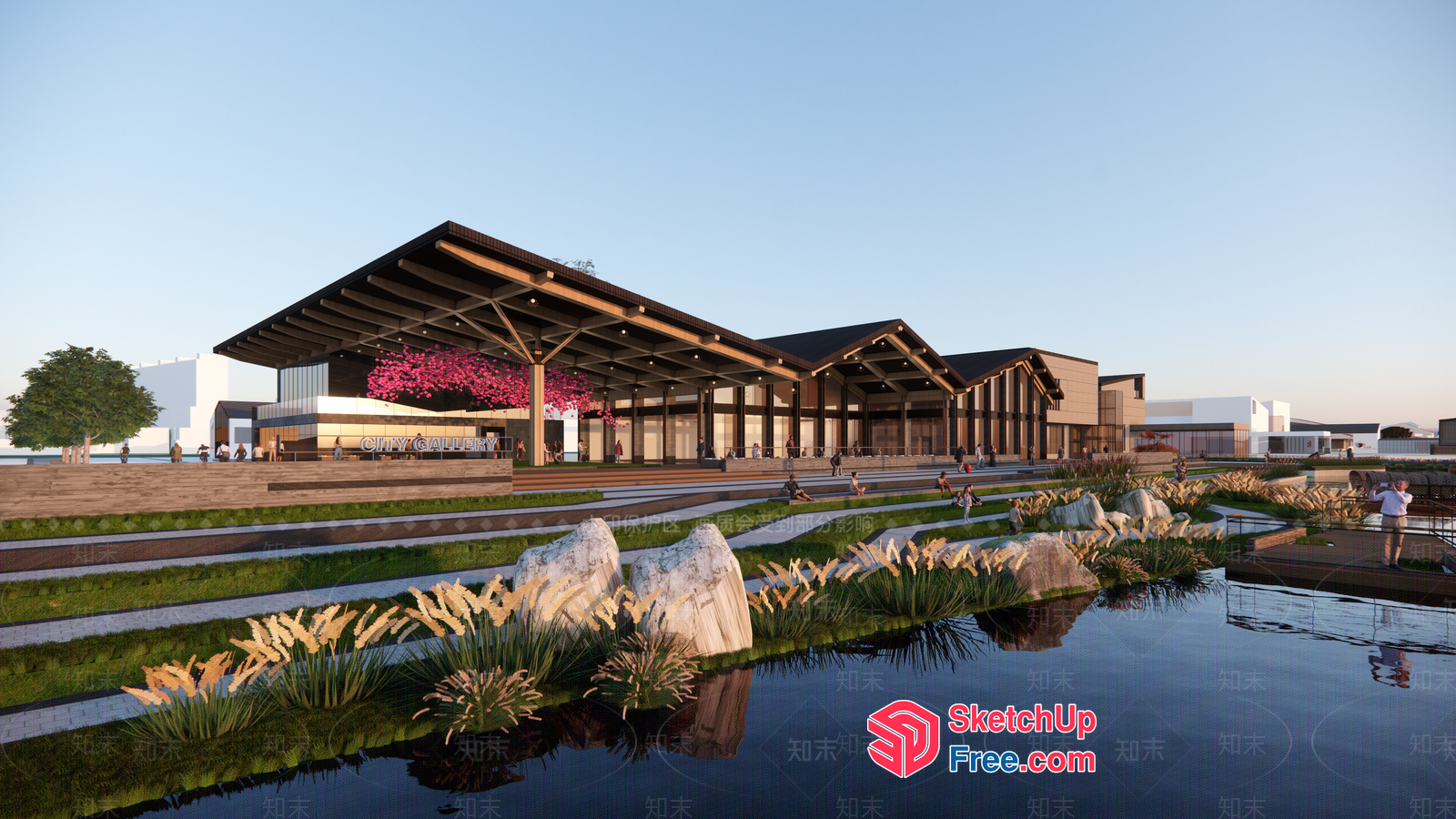 Modern Commercial Building With A Blend Of Natural And Industrial Elements 3D SketchUp File