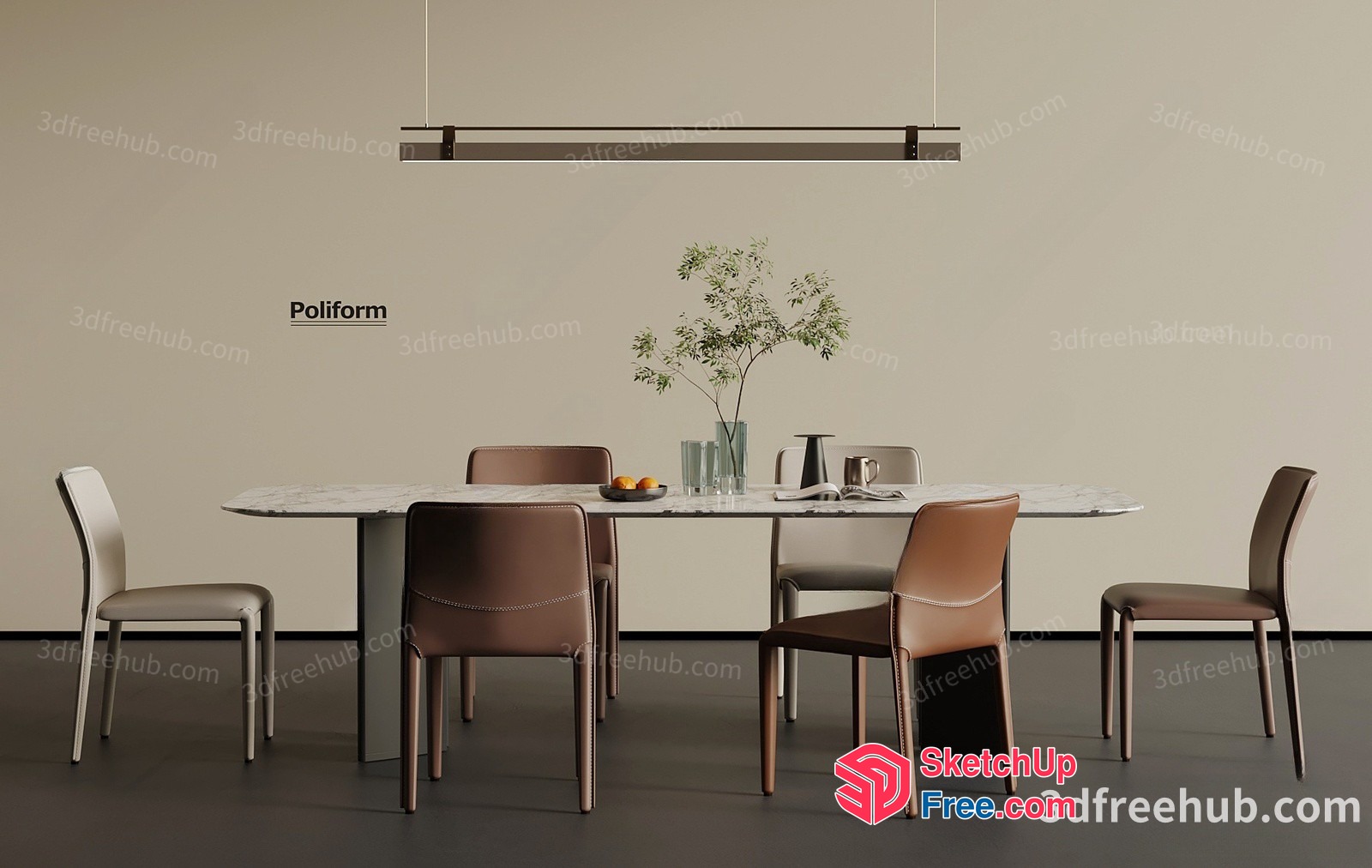 Elegant Modern Dining Room Scene 3D SketchUp File