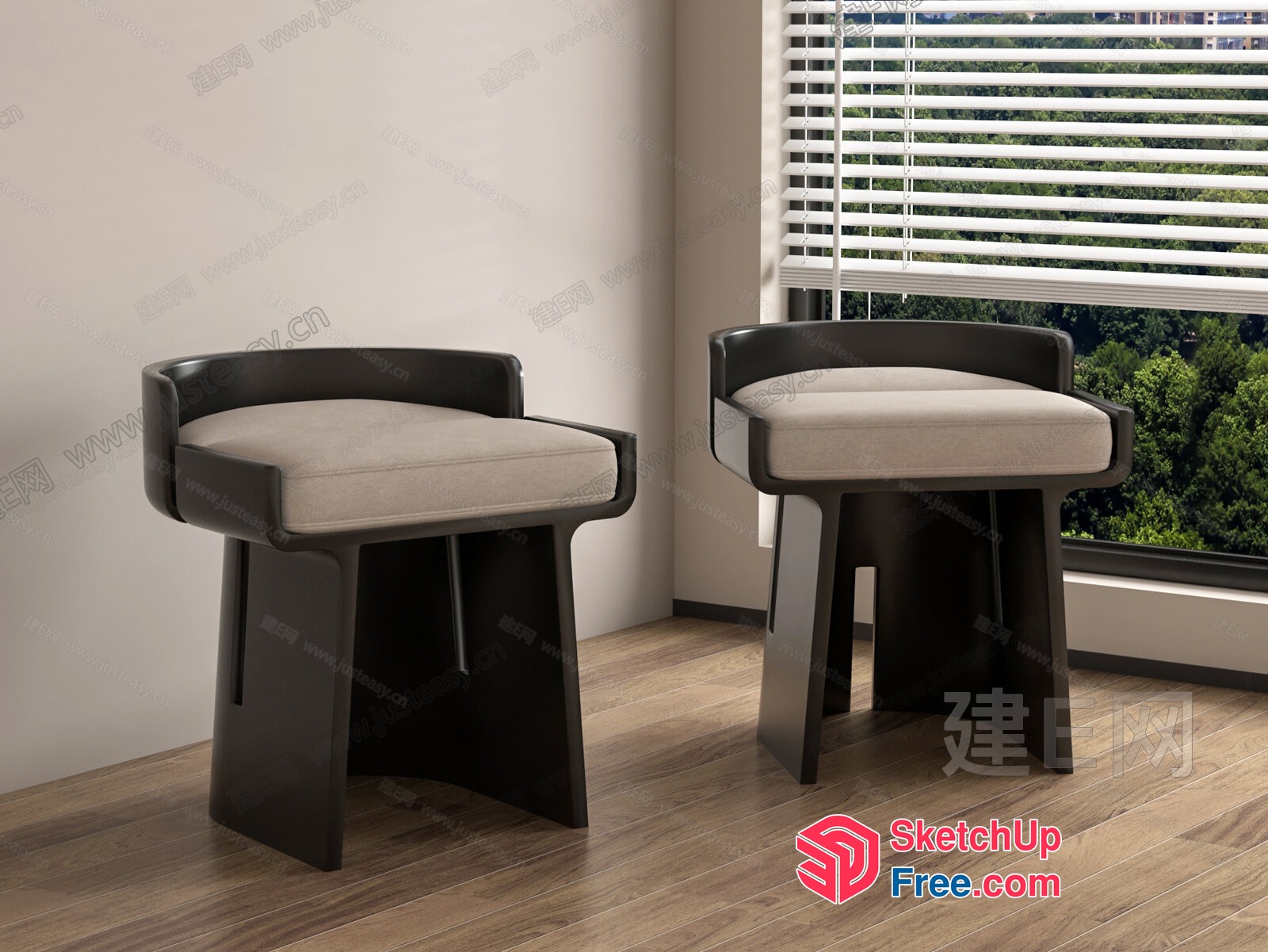 Modern Stools With Cushions In A Sleek Living Room 3D SketchUp File