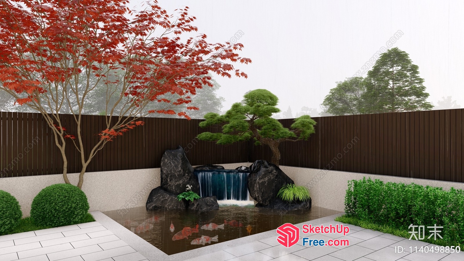 Serene Japanese-Inspired Waterfall Garden 3D SketchUp File