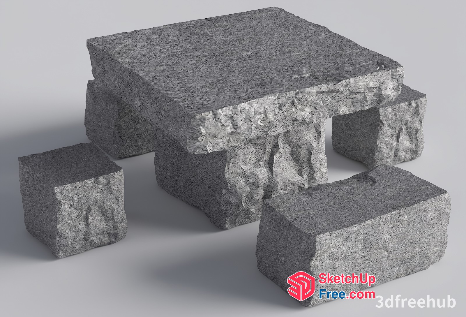 Gray Stone Table And Bench Set 3D SketchUp File
