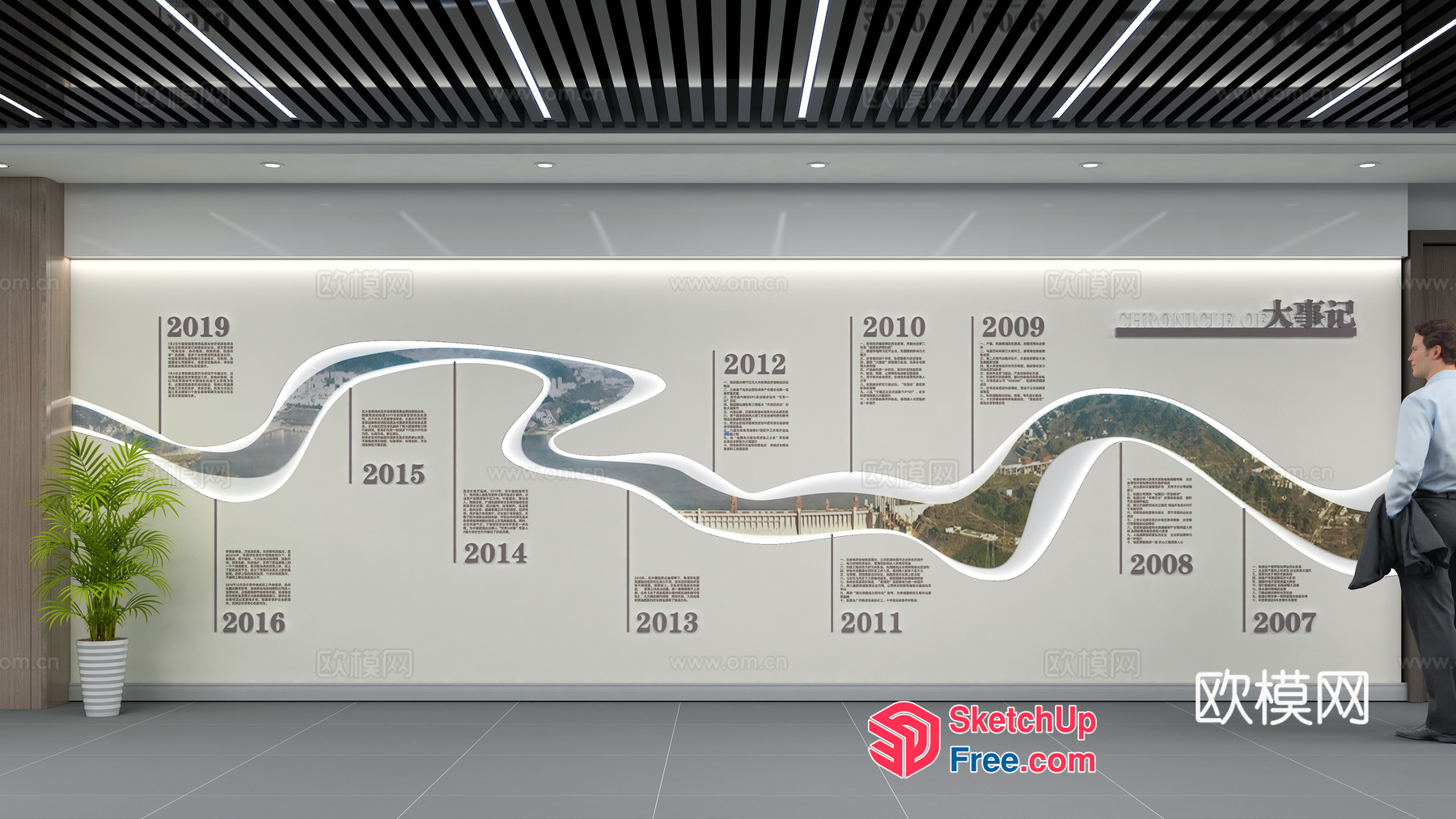 Modern Timeline Display For Public Spaces 3D SketchUp File