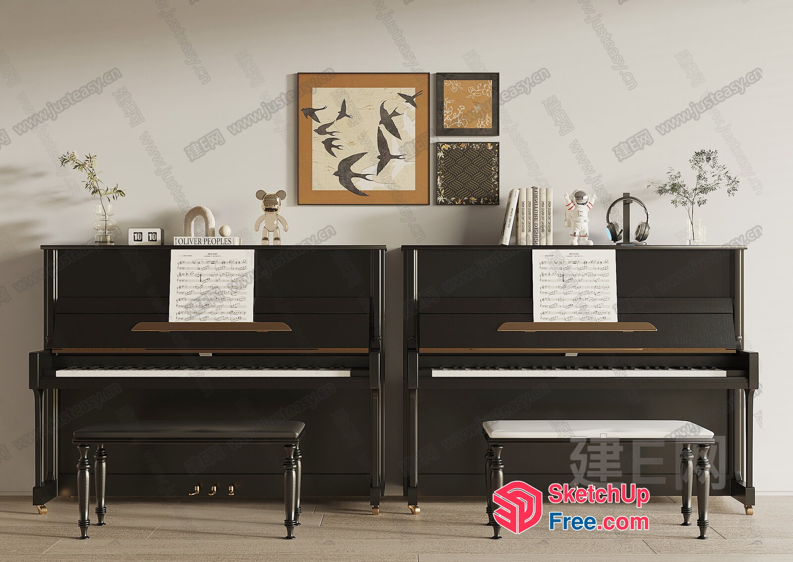 Elegant Piano Room With Classic Furniture 3D SketchUp File