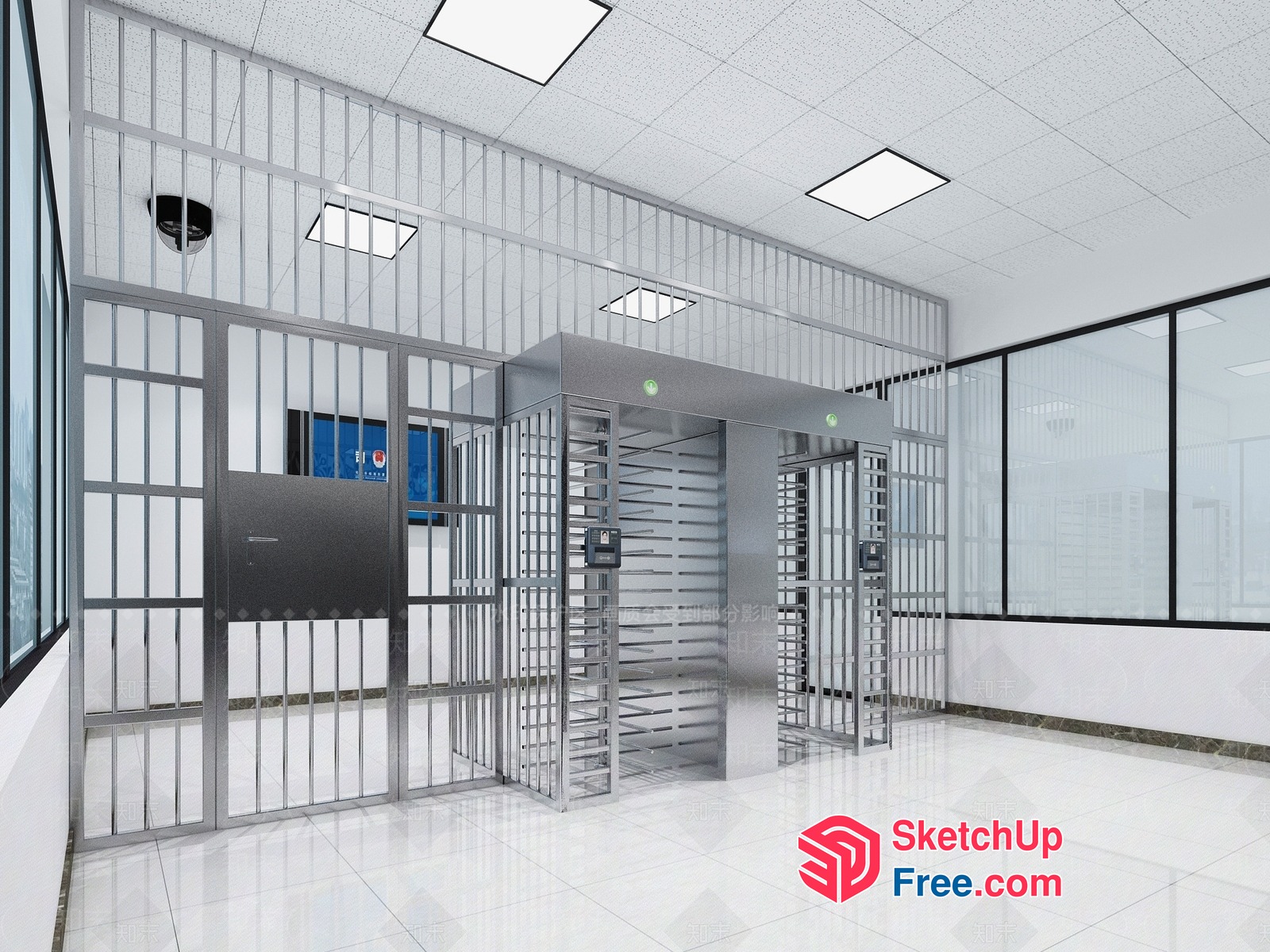 Modern Industrial-Style Office Entrance With Metal Security Gates 3D SketchUp File