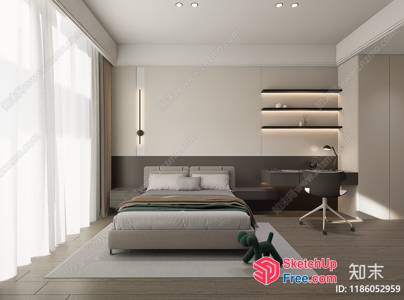 Modern Minimalist Bedroom Interior 3D SketchUp File
