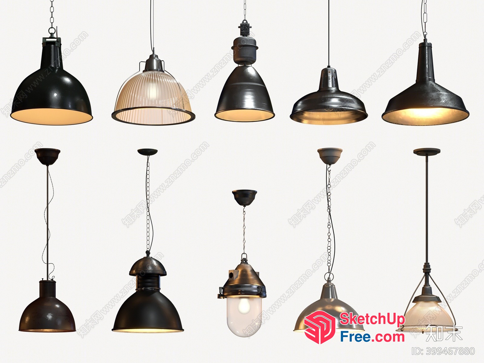 Industrial Style Hanging Light Fixtures Collection 3D SketchUp File