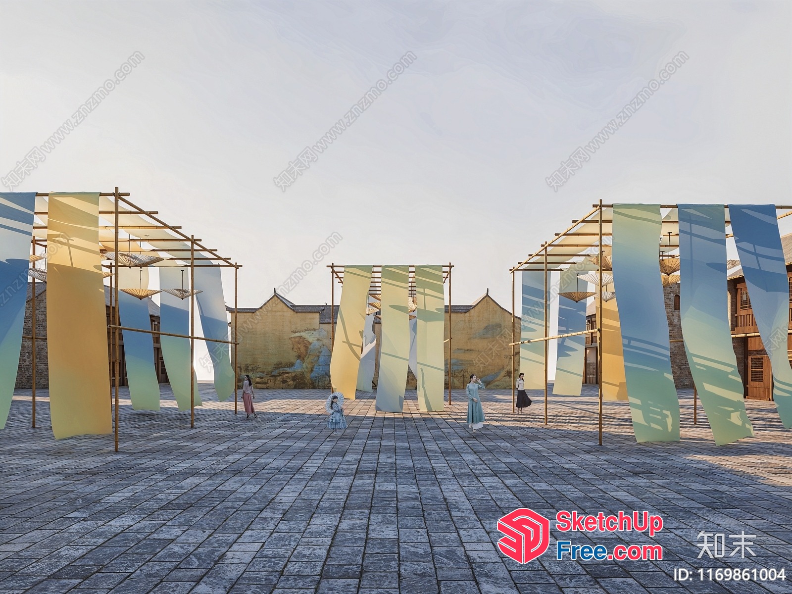 Asian-Inspired Courtyard Scene 3D SketchUp File