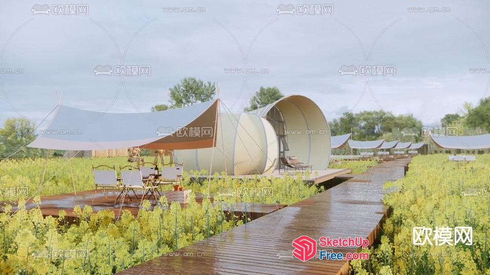 Outdoor Space Capsule Style Glamping Area 3D SketchUp File