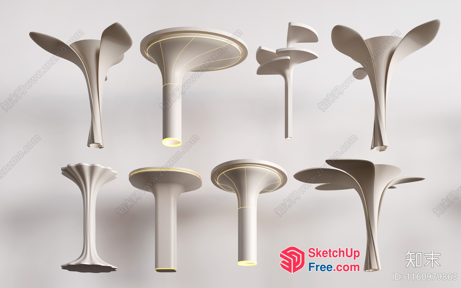 Modern White Mushroom-Shaped Decorative Pieces 3D SketchUp File