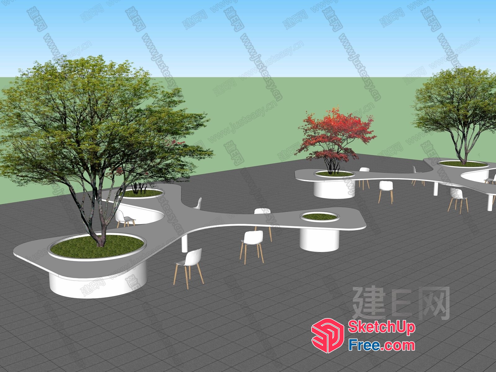 Outdoor Seating Area With Unique Table And Chair Design 3D SketchUp File