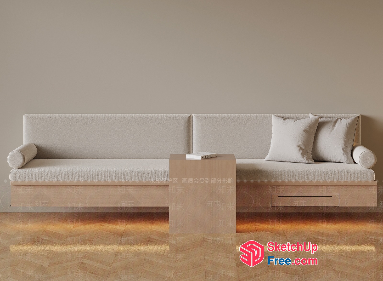 Modern Minimalist Creamy Style Living Room Sofa 3D SketchUp File