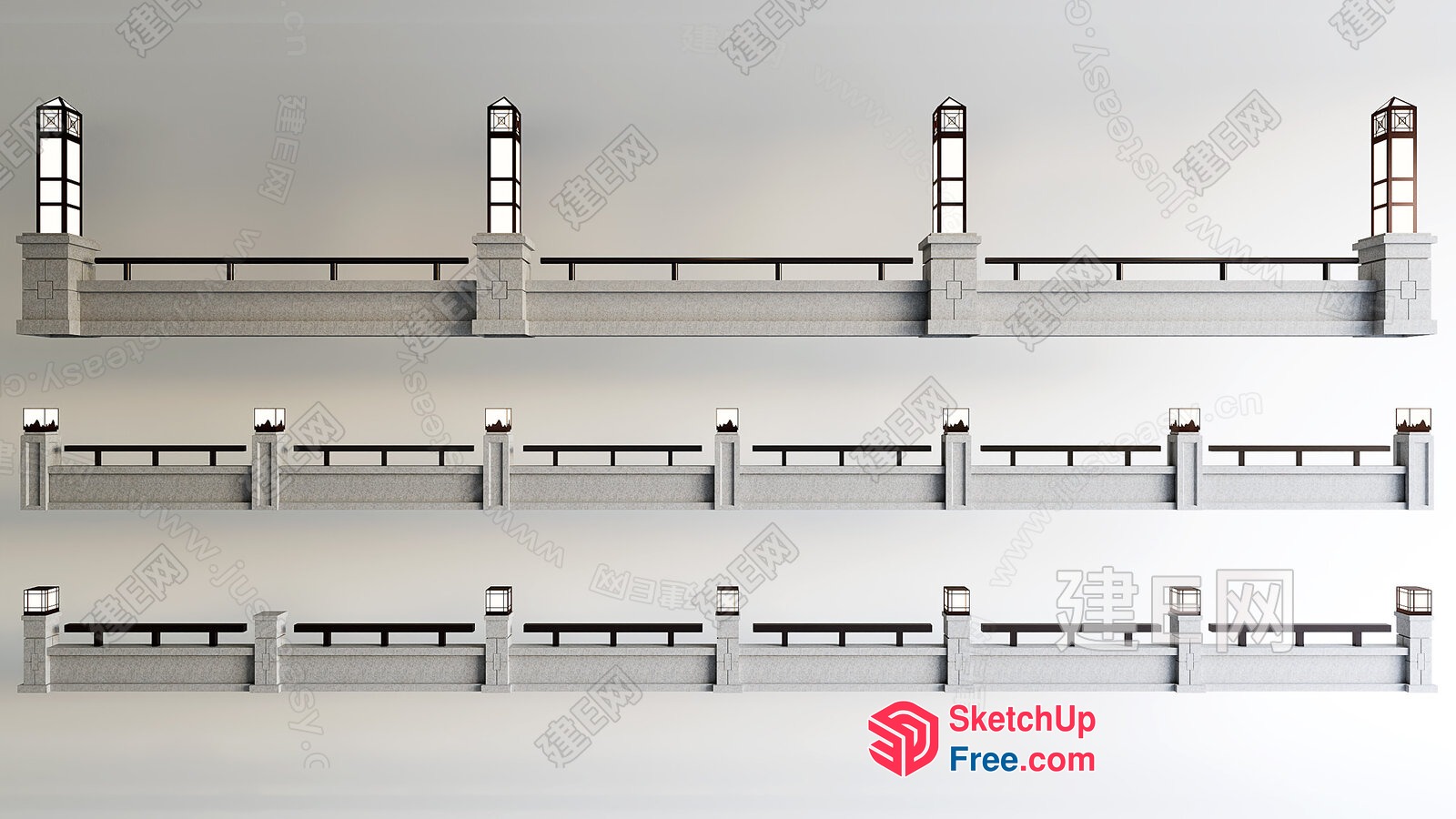 Railing With Pillars And Lanterns 3D SketchUp File