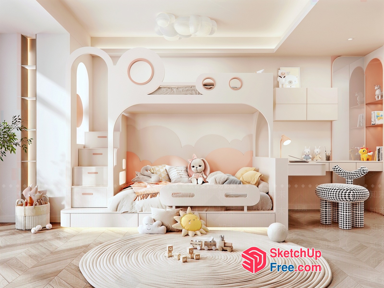 Soft Pastel Toned Modern Children'S Bedroom Interior 3D SketchUp File