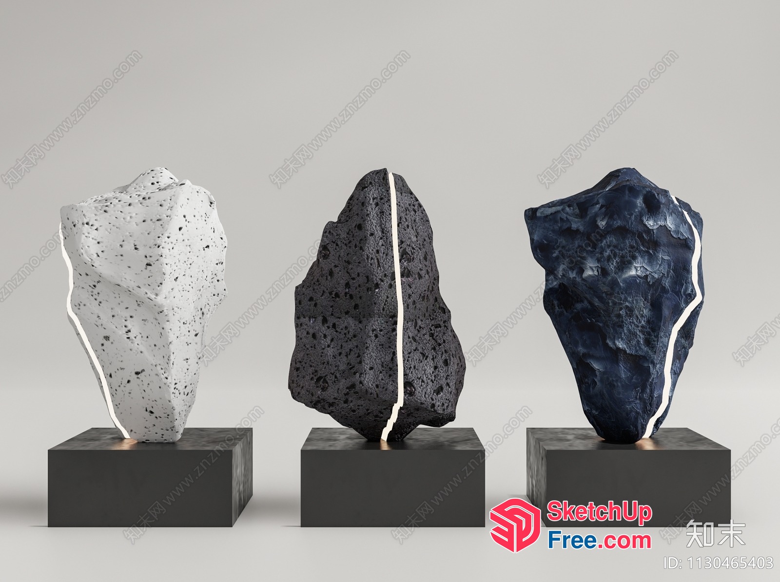 Three Stone Sculptures On Pedestals 3D SketchUp File