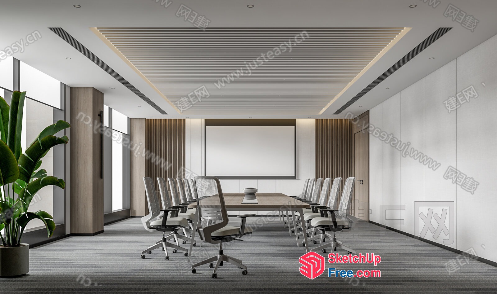 Modern Conference Room With Sleek Furniture And Large Screen 3D SketchUp File