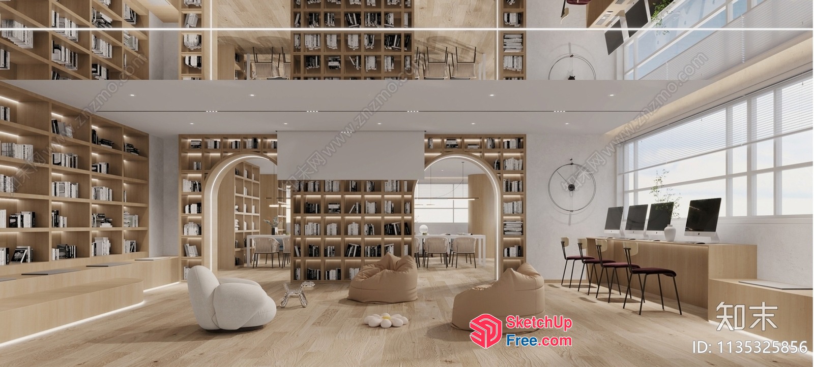 Modern Minimalist Library Interior 3D SketchUp File