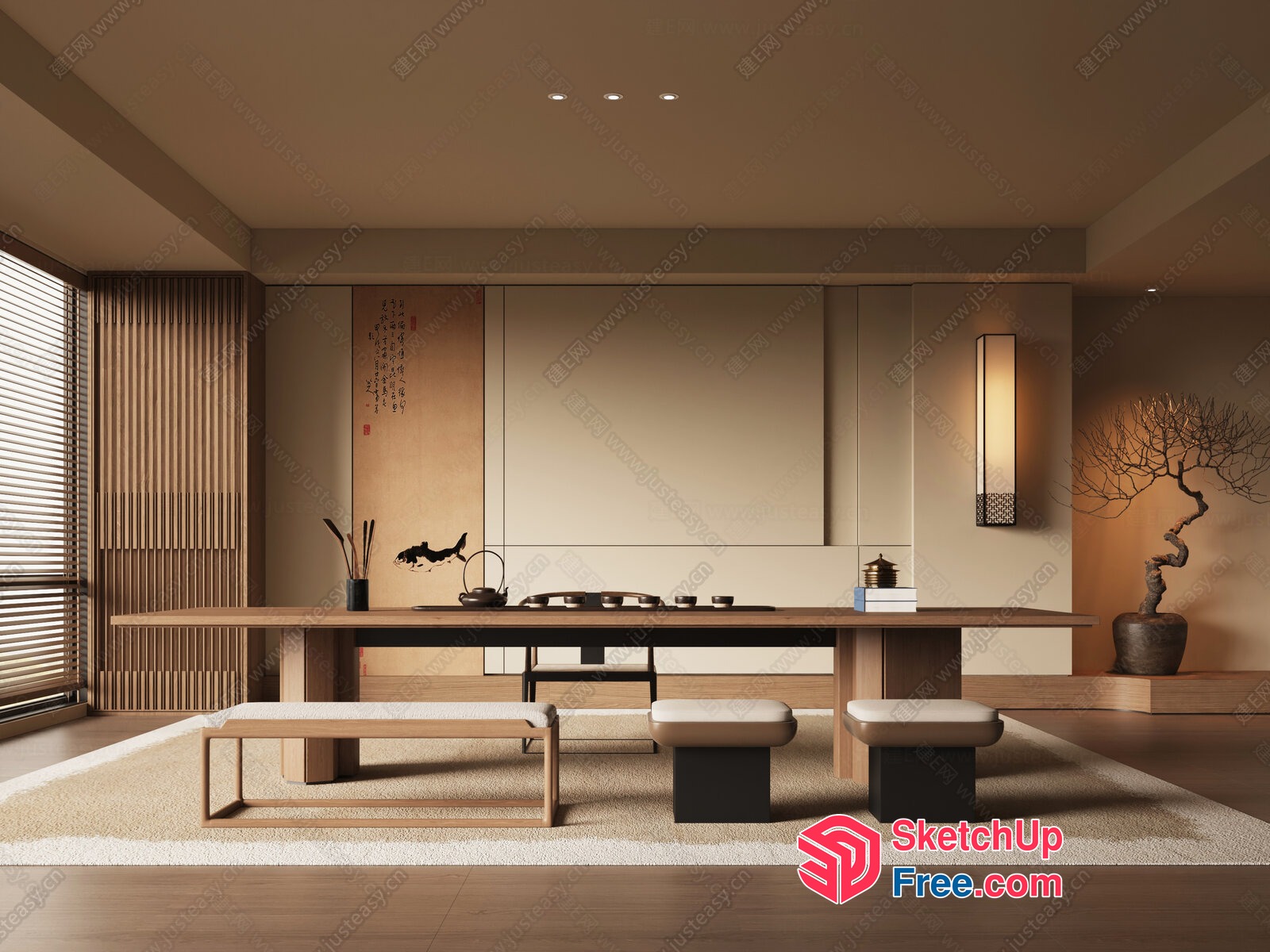 Elegant Japanese-Inspired Interior 3D SketchUp File
