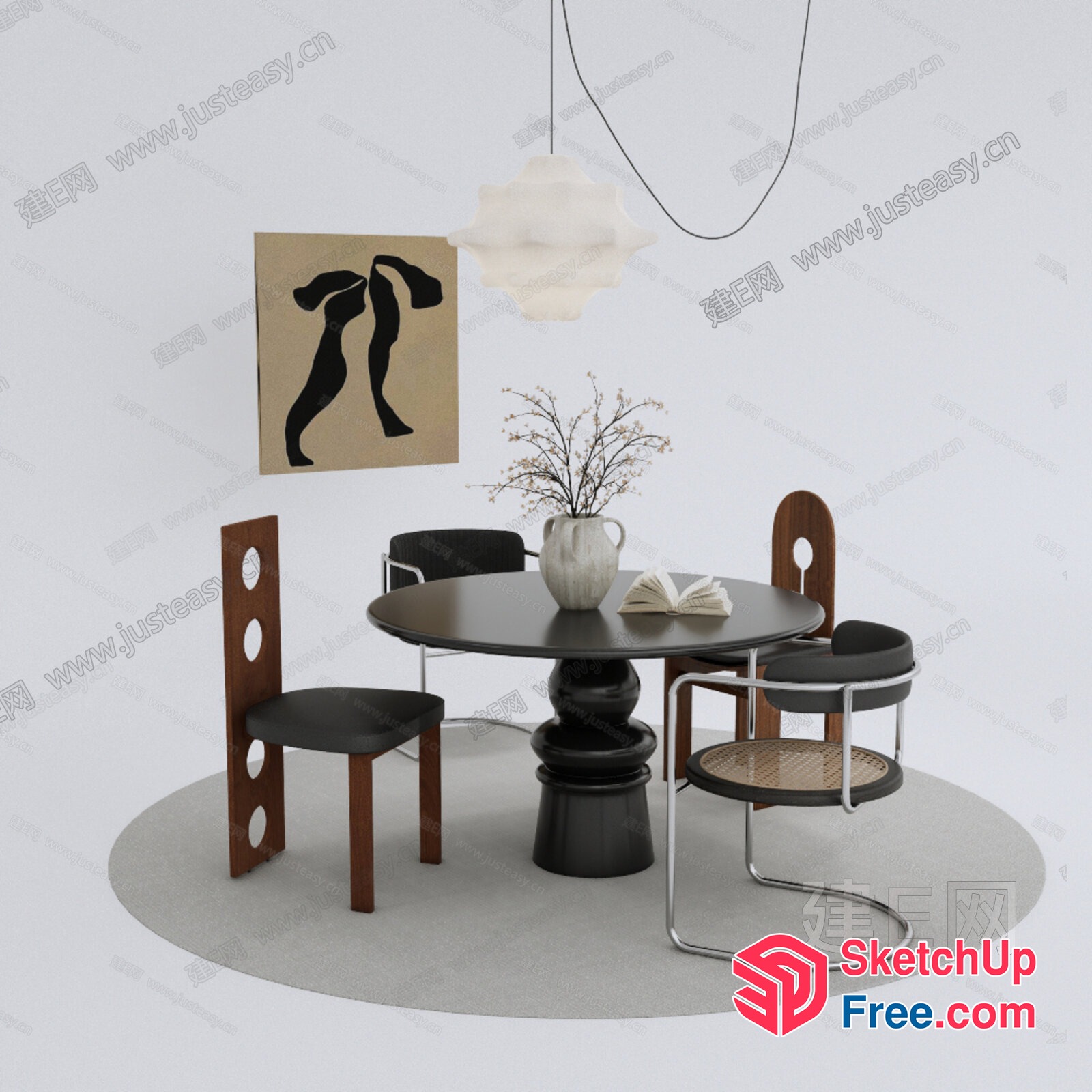 Minimalist Modern Dining Room With Unique Table And Chairs 3D SketchUp File