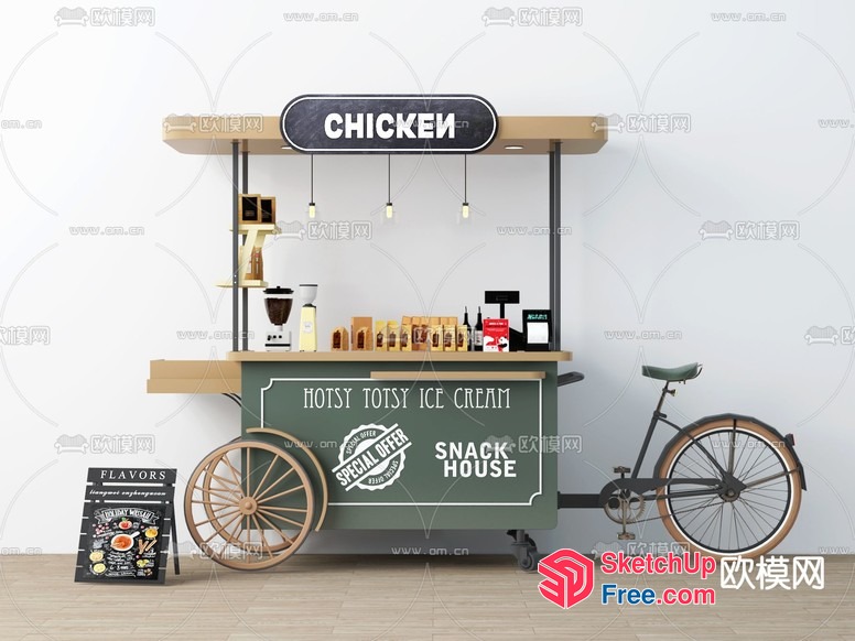 Hot Chicken Ice Cream Cart 3D SketchUp File