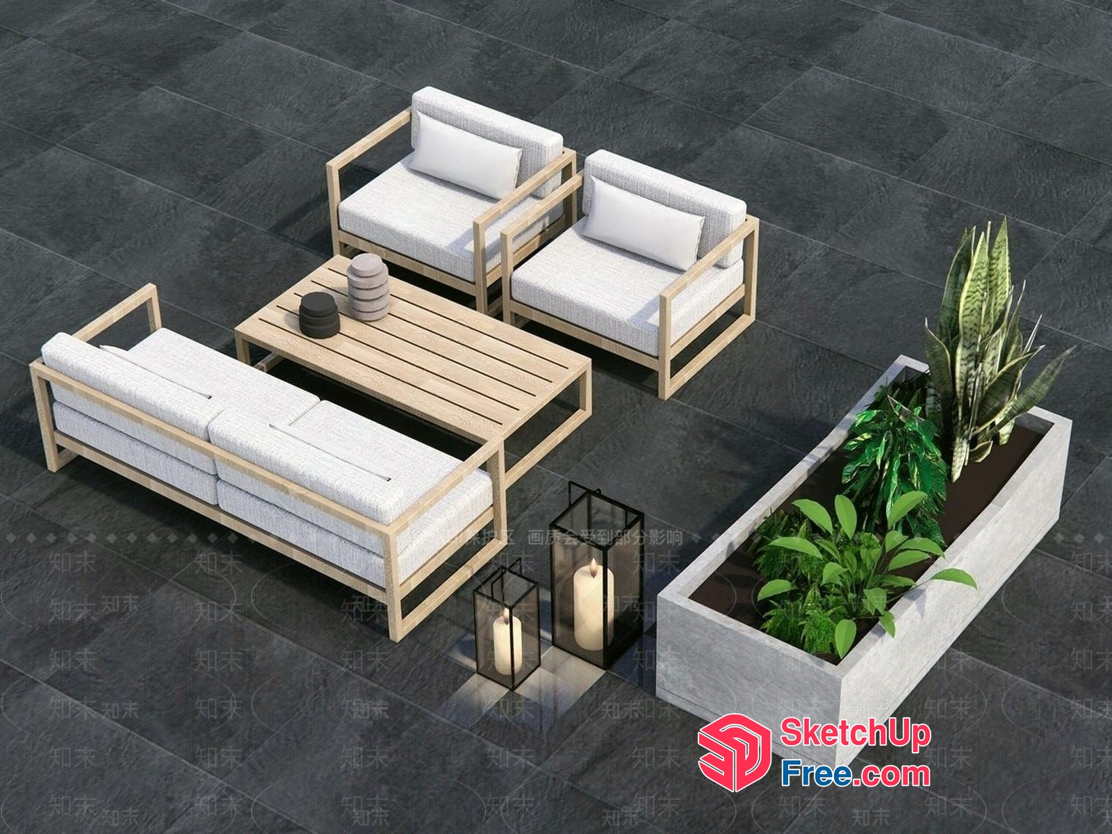 Minimalist Outdoor Furniture Arrangement With Natural Elements 3D SketchUp File