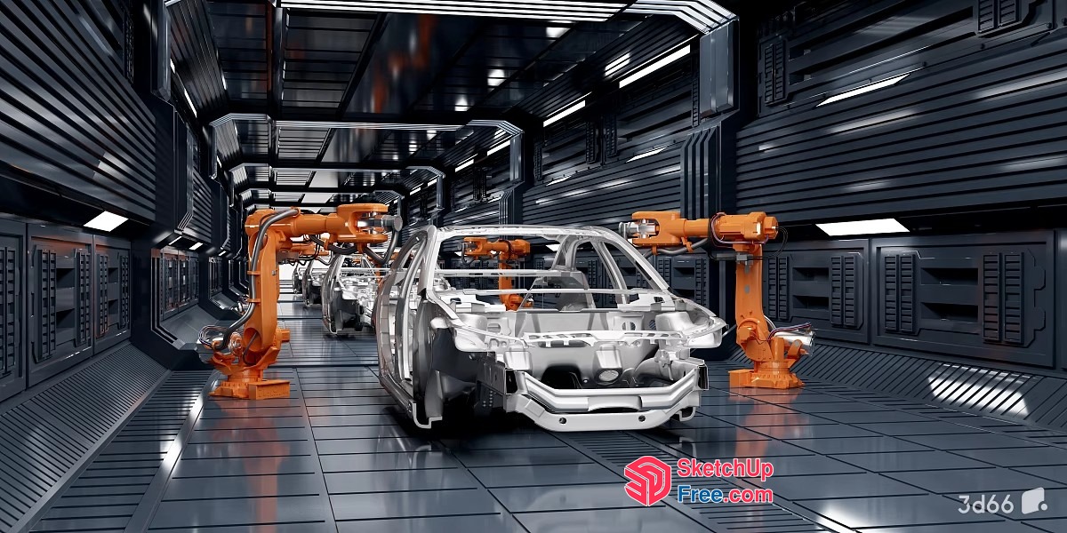 Modern Industrial Auto Factory Interior 3D SketchUp File
