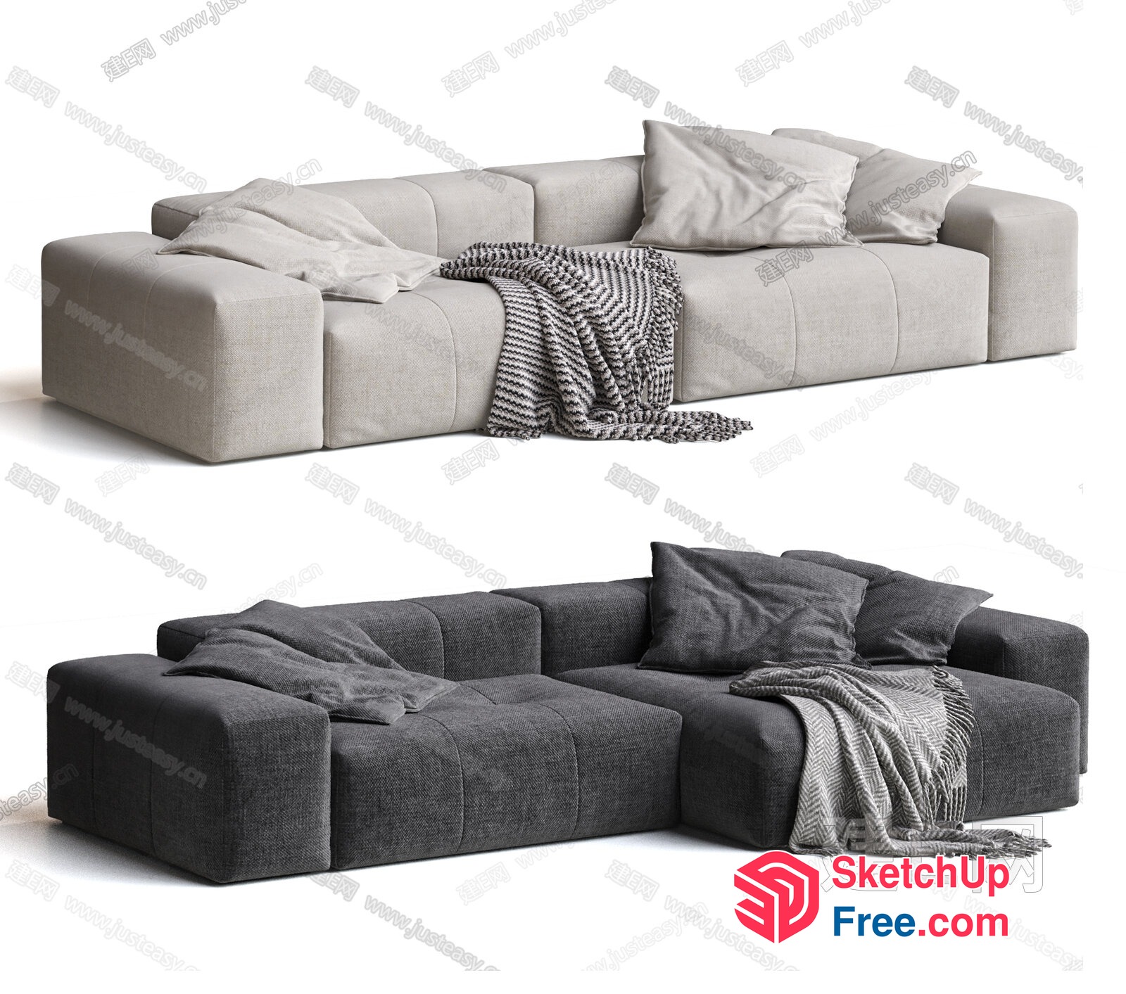 Modern Sofa Set With Pillows And Blanket 3D SketchUp File