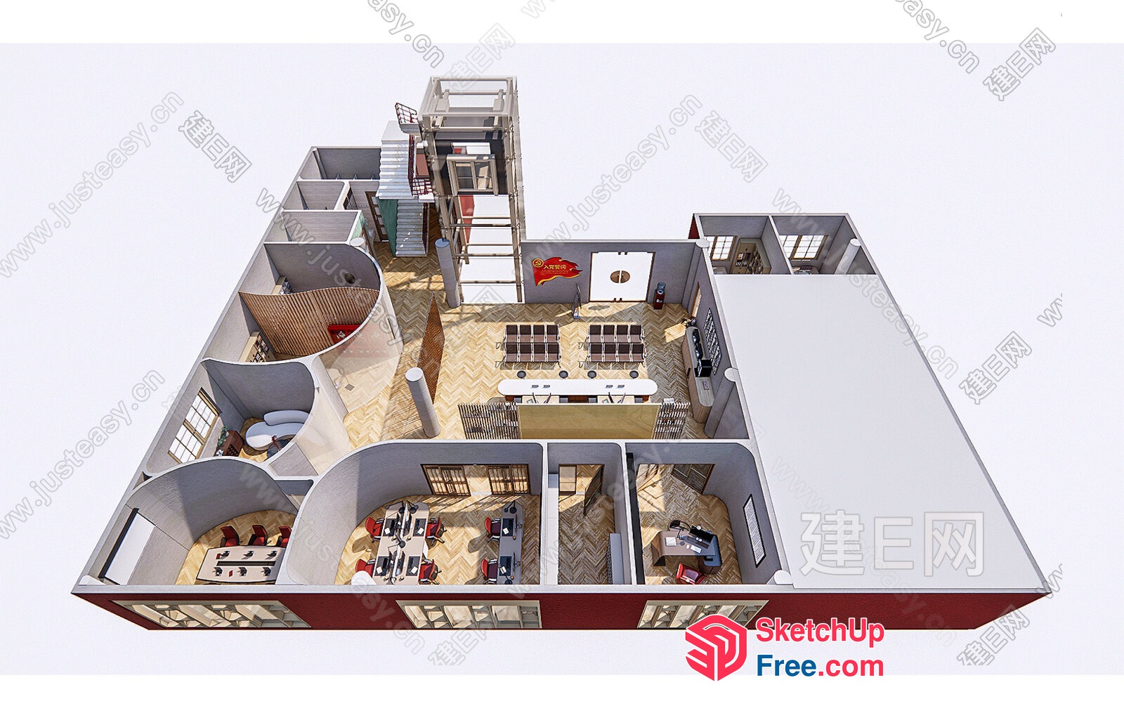 3D Model Of A Modern Office Building Floor Plan 3D SketchUp File