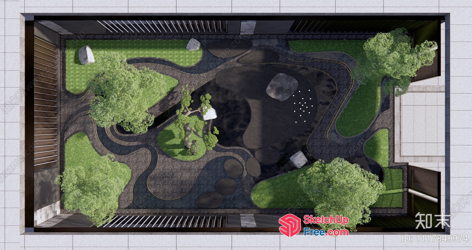 Modern Japanese-Inspired Landscape Garden 3D SketchUp File
