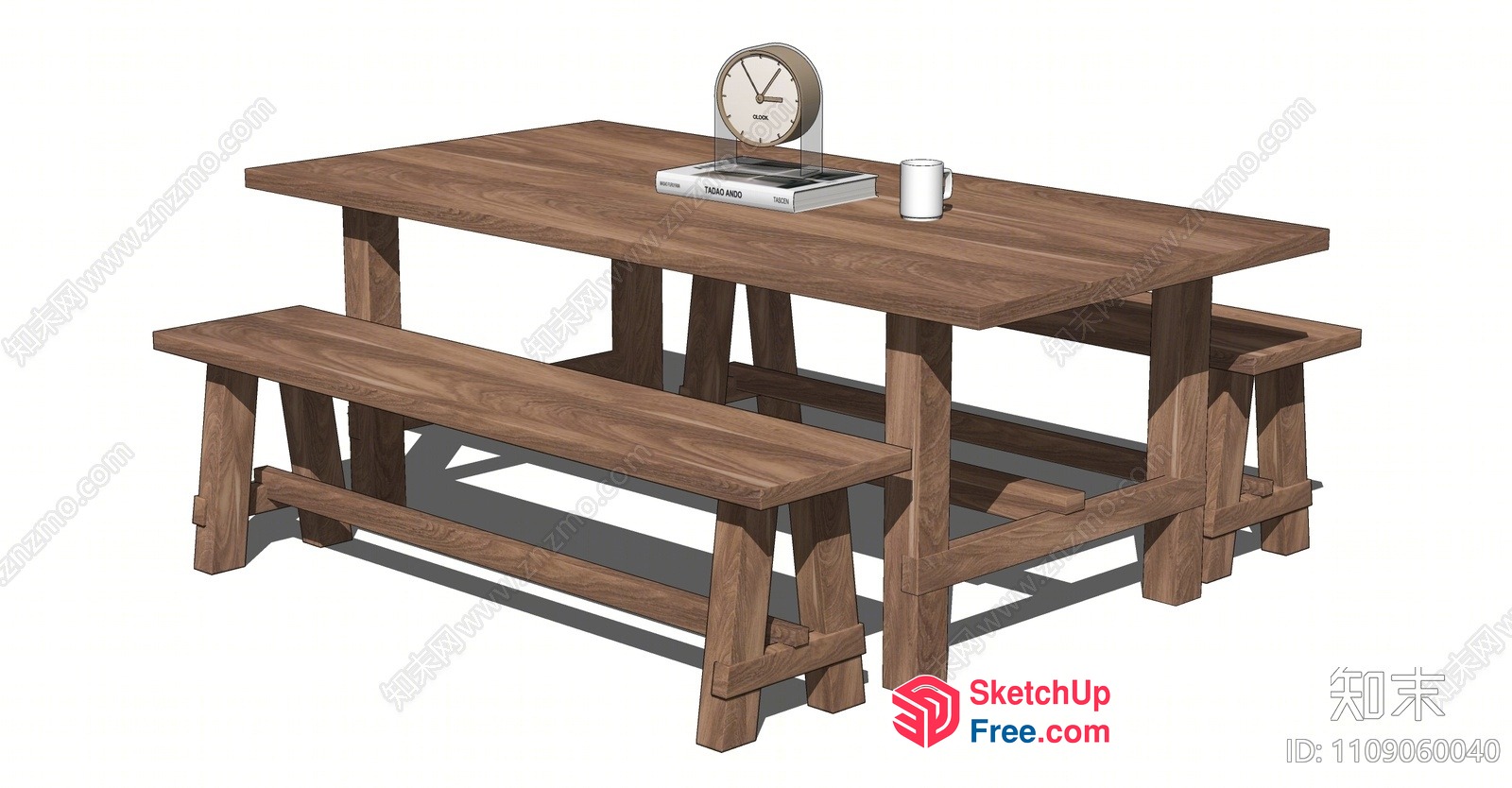 Rustic Wooden Table And Bench Set 3D SketchUp File
