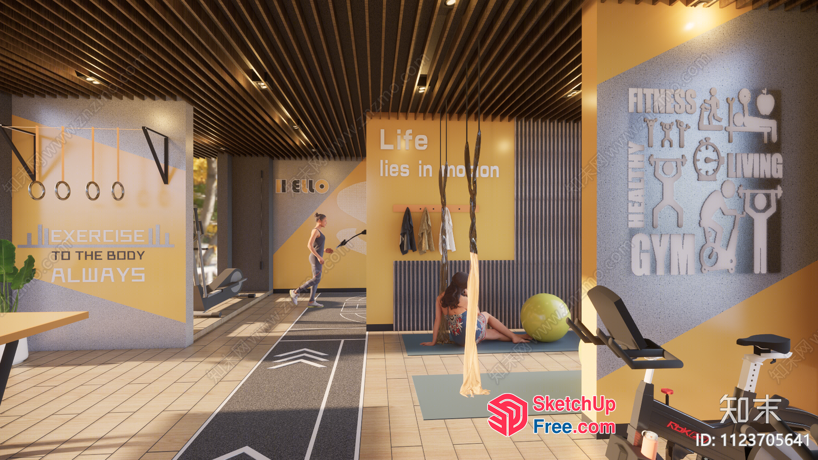 Modern Fitness Center With Motivational Quotes 3D SketchUp File