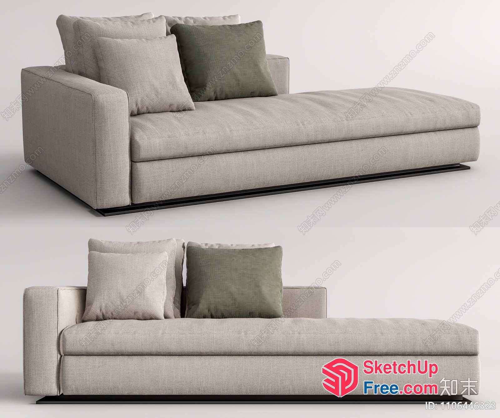 Modern L-Shaped Sofa With Green Accent Pillows 3D SketchUp File