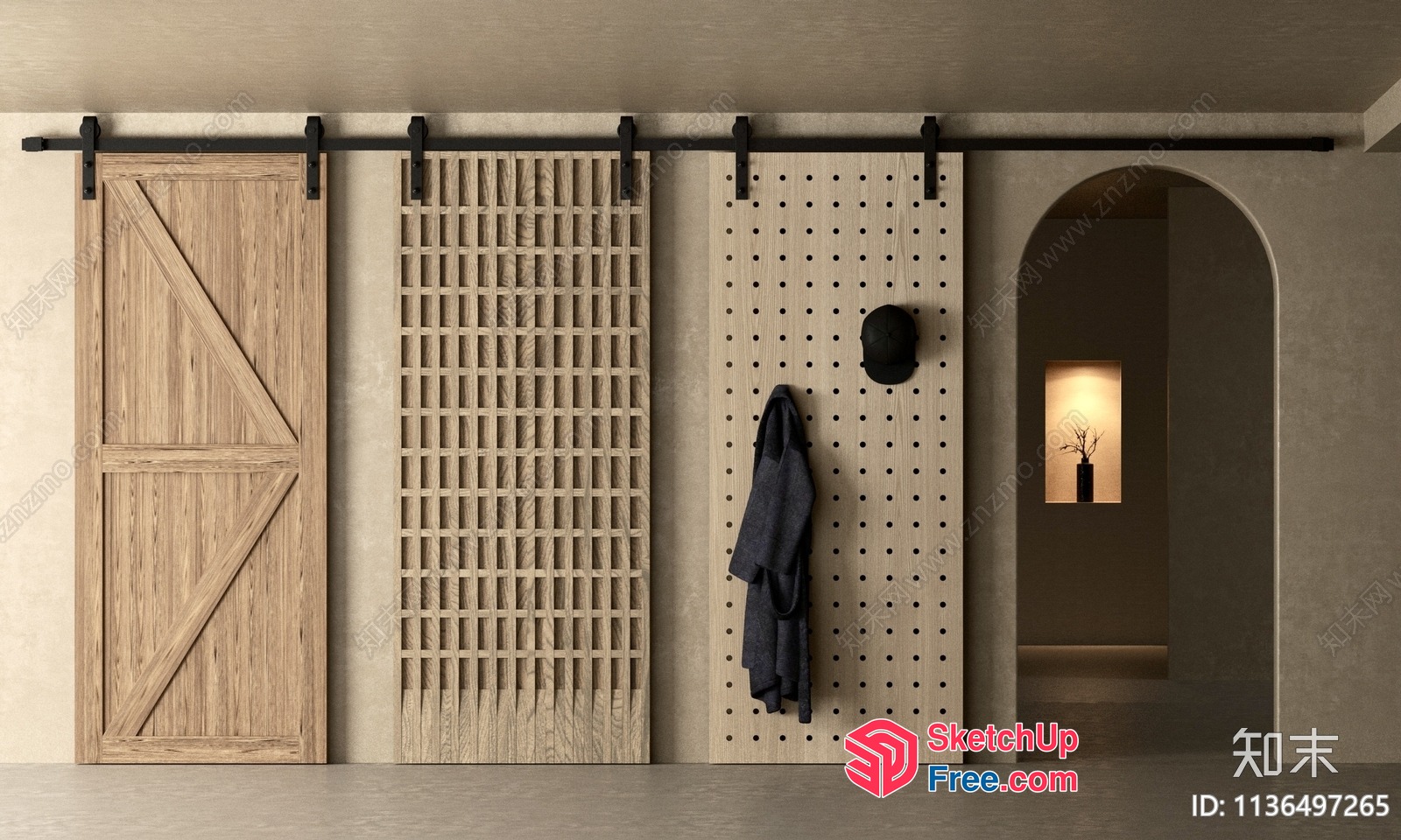 Modern Interior With Sliding Barn Door And Decorative Wall Elements 3D SketchUp File