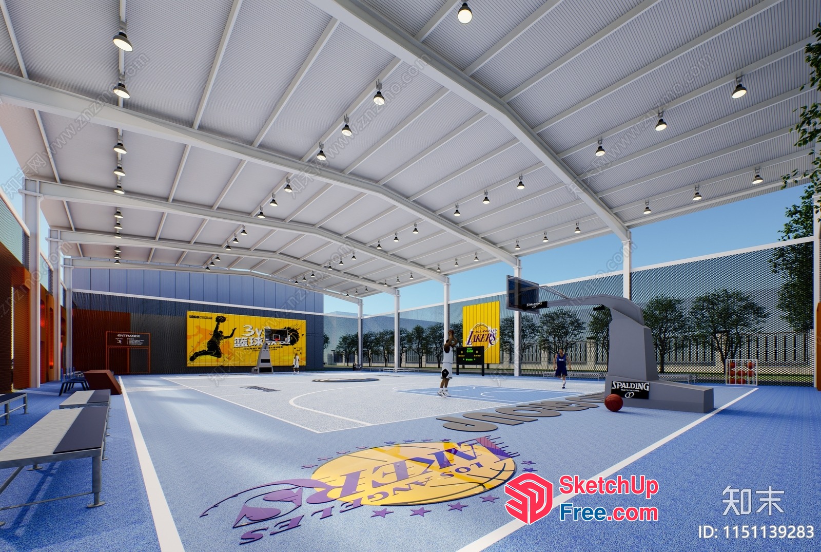 Modern Basketball Court With Vibrant Team Logo 3D SketchUp File