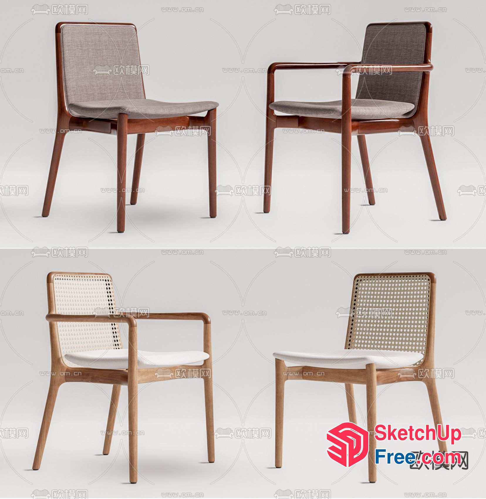 Simple Wooden Chairs With Cushions 3D SketchUp File
