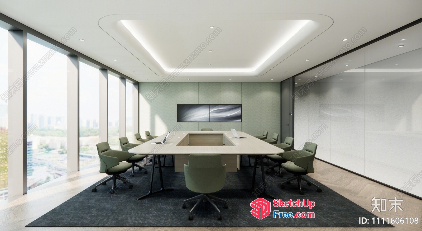Modern Conference Room With Glass Curtain Wall 3D SketchUp File