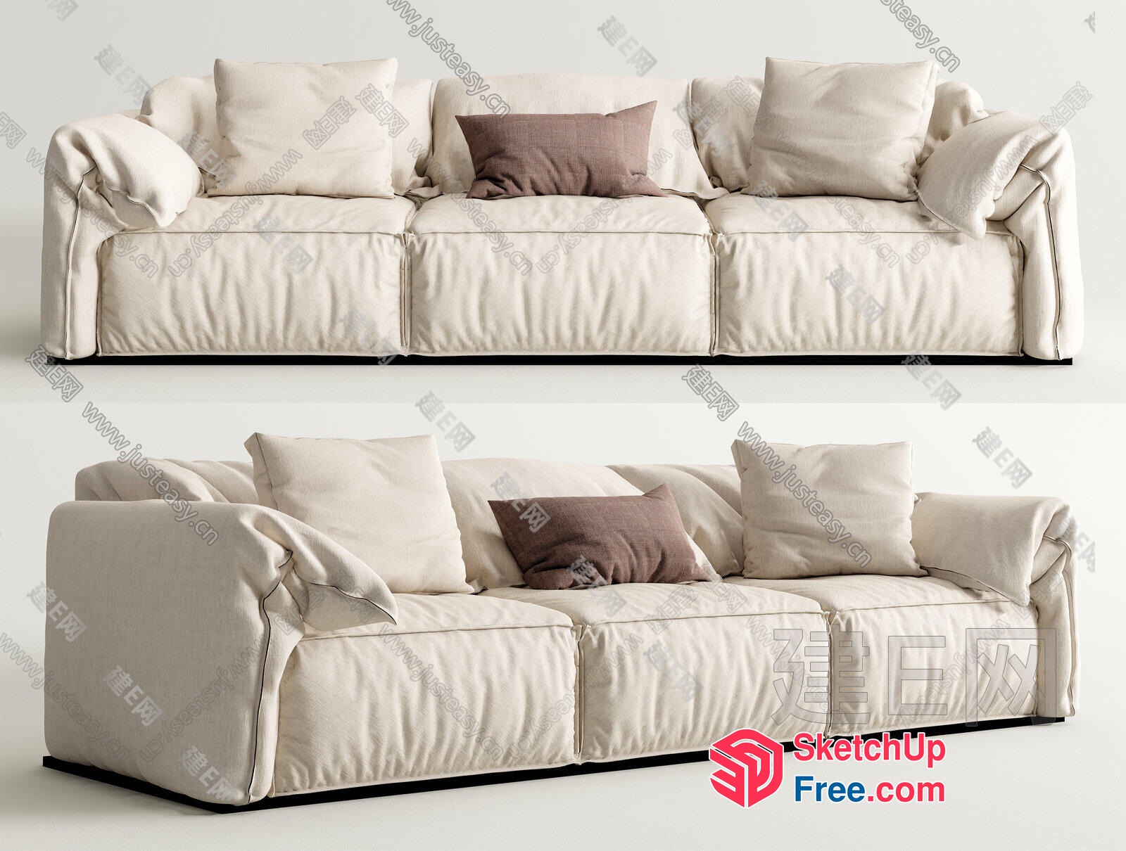 Elegant Creamy Sofa With Pillows 3D SketchUp File