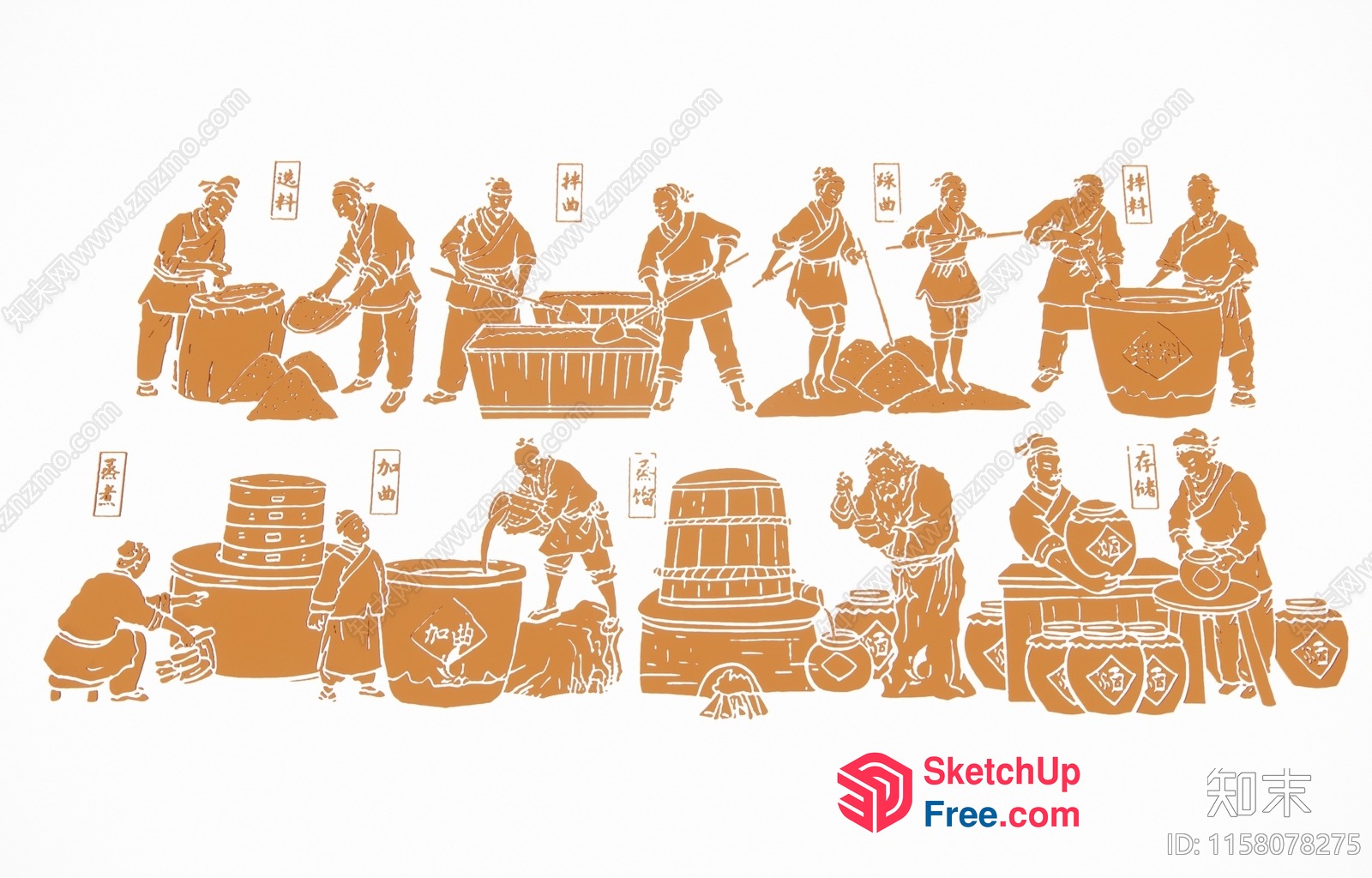 Asian People Working In Traditional Setting 3D SketchUp File