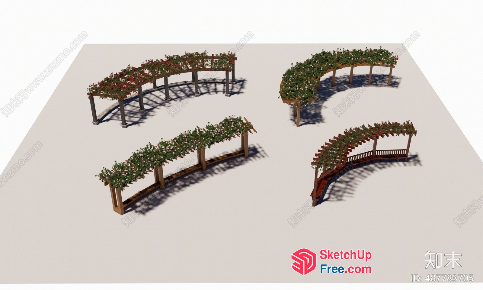 Pergola With Flowering Vines And Trellis 3D SketchUp File