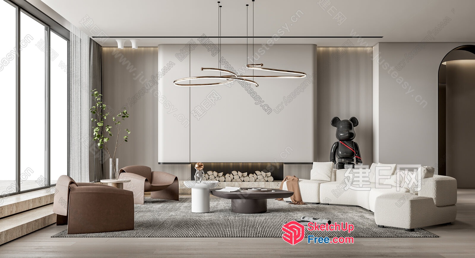 Modern Living Room With Neutral Color Palette And Minimalist Decor 3D SketchUp File