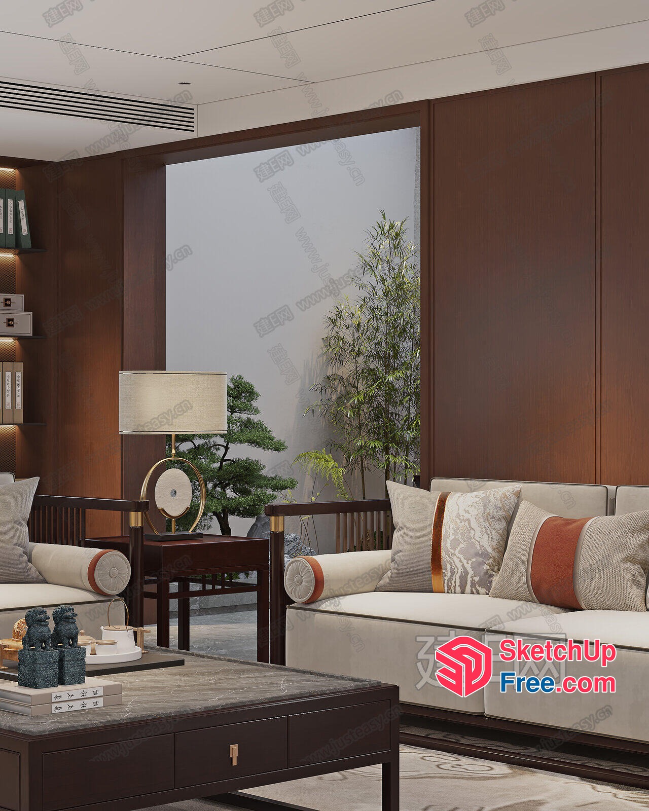 Elegant Living Room With Creamy Style And Asian Decor 3D SketchUp File