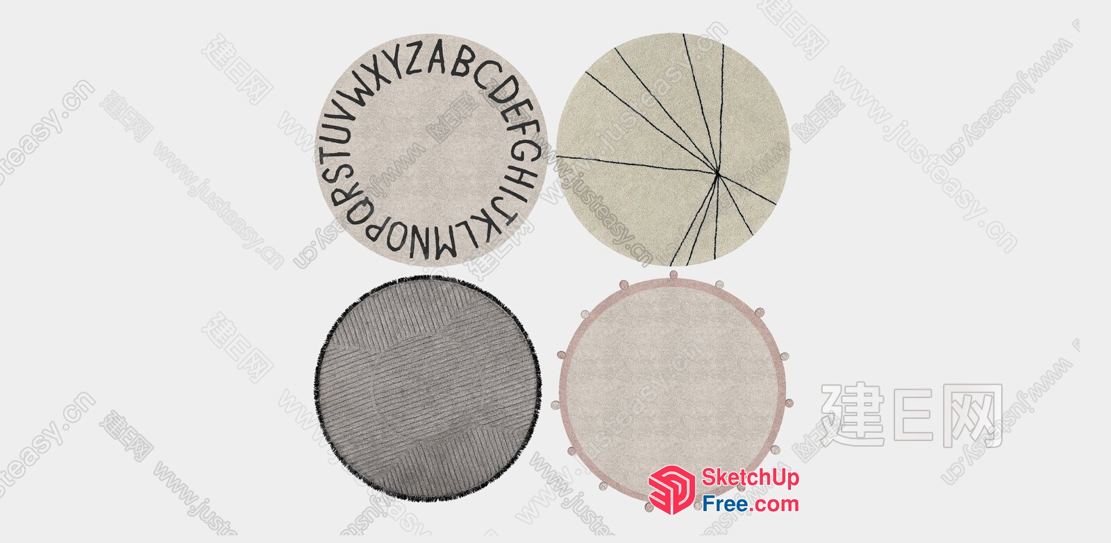 Circular Patterns And Textures On A Light Gray Background 3D SketchUp File