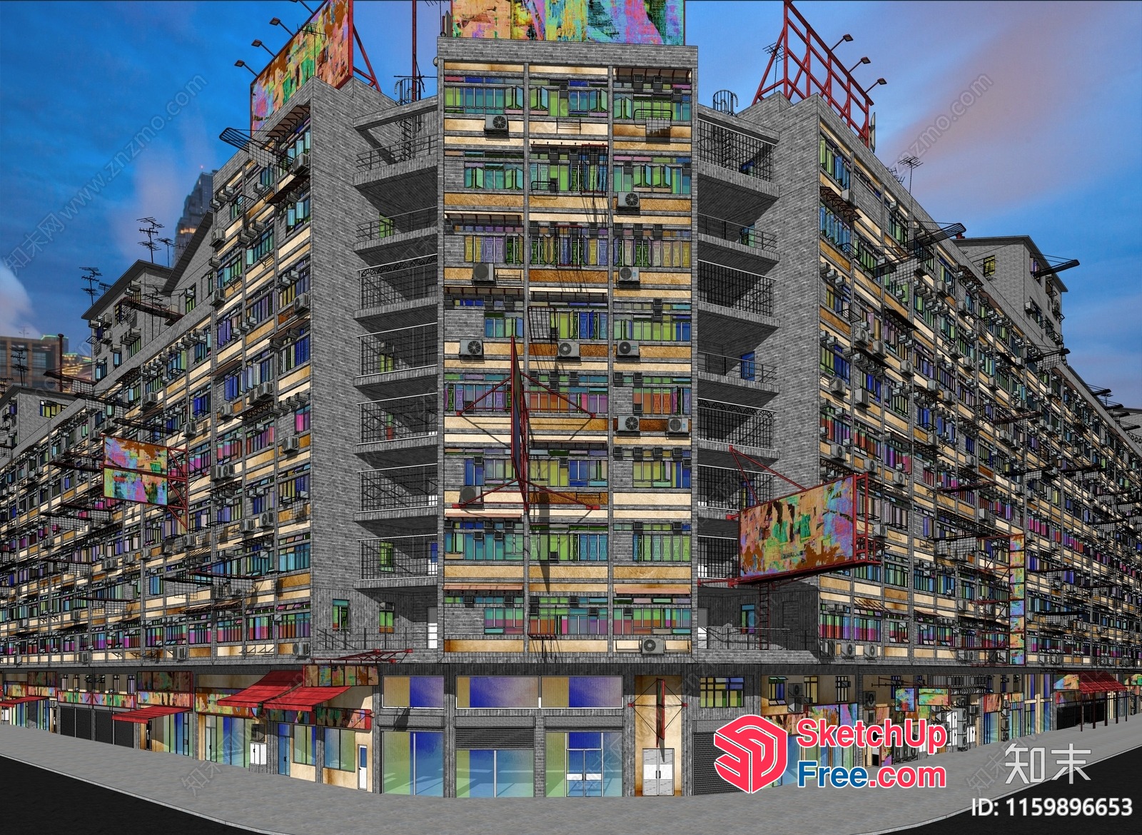Colorful Multi-Story Building With Various Windows 3D SketchUp File