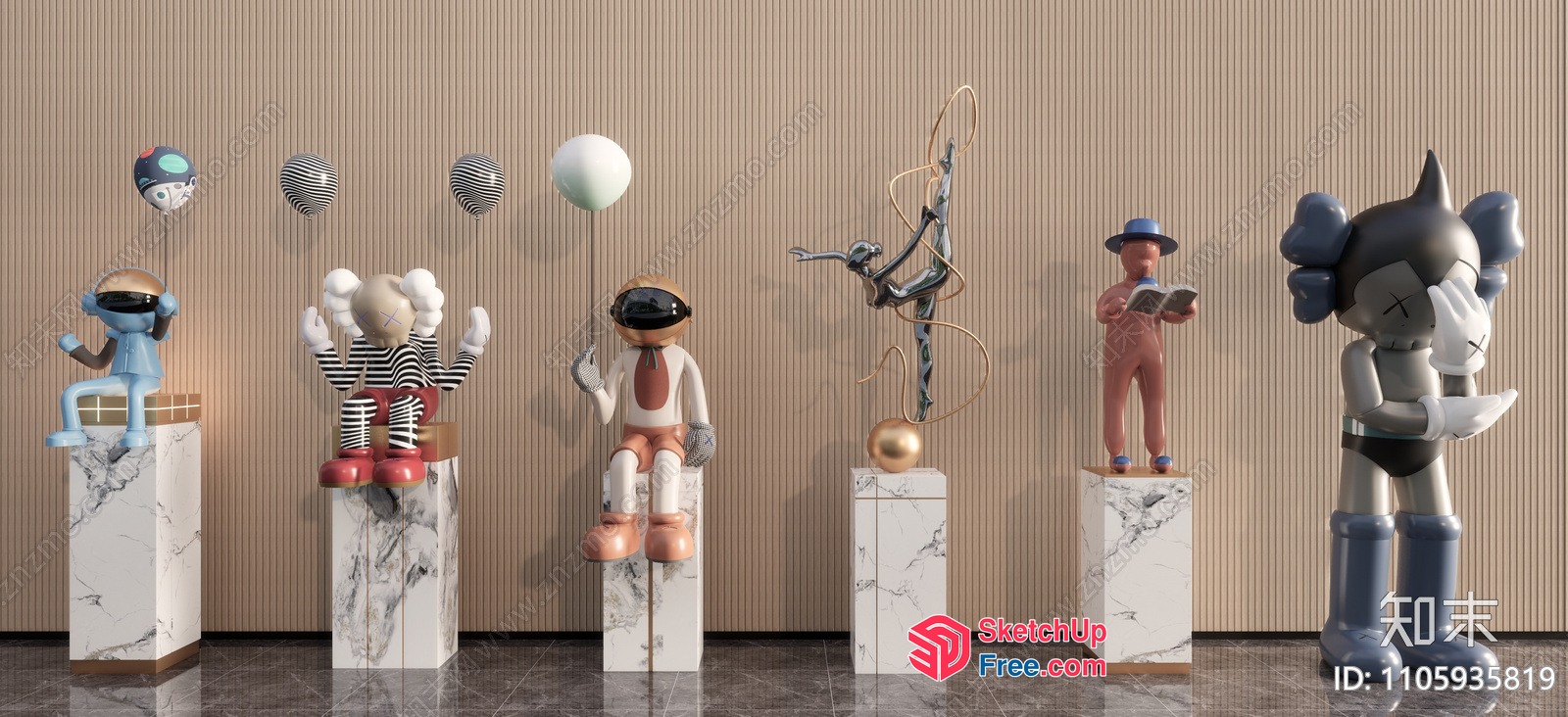 Sculptural Artworks In Modern Gallery Setting 3D SketchUp File